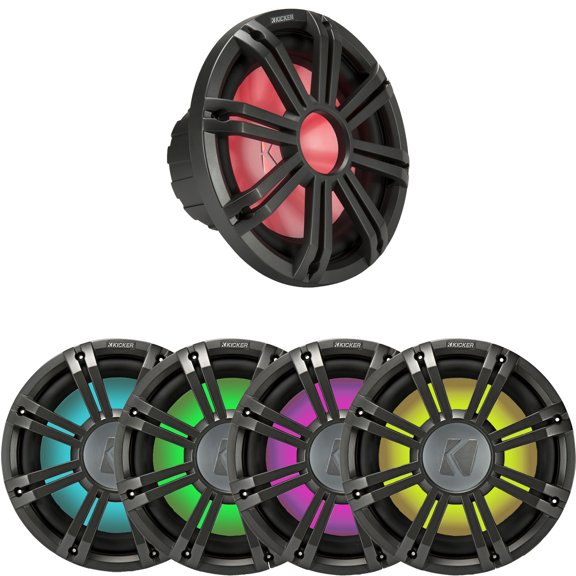 Kicker 45KM104 10" Weather-Proof Subwoofer - Kicker 45KMG10C 10" LED Grille (Charcoal)