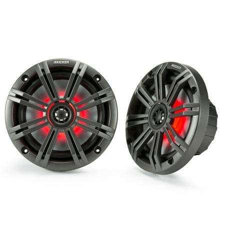 KICKER 45KM654L - KM-Series 195W 2-Way 4-Ohm 6.5" Charcoal/White Flush Mount Speakers with LED Lights, Pair