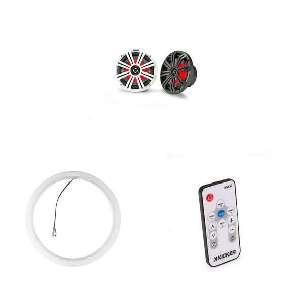 Kicker 45KM84L 8" LED Marine Speakers & 47KLSR8 8-Inch LED Spacer Rings & LED Remote Bundle