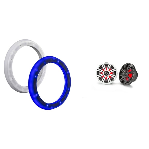 Kicker 45KM84L 8" LED Marine Speakers & 51KLSR88 - 8.8-Inch to 8-Inch LED Adapter Ring Bundle