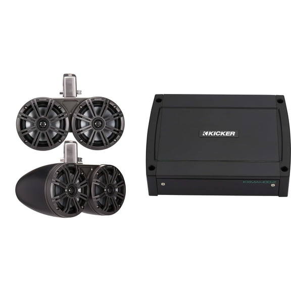 Kicker 45KMTDC65 Dual 6.5" Black Coaxial Tower System & 400 Watt Marine Amp with tube-clamp mounting