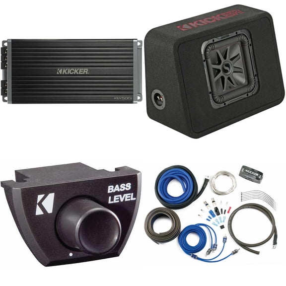 Kicker 45TL7R102 Single 10" L7R Truck Loaded Vented Enclosure - 500 Watts RMS- w/ Key5001 Amp, Wiring Kit & Bass Knob Bundle