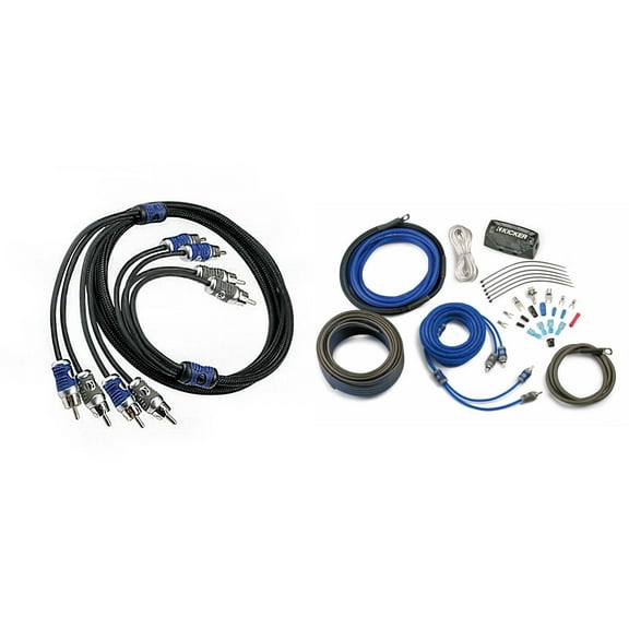 Kicker 46CK4 K-Series Complete 4-AWG Amplifier Connection Kit W/ 2-Channel RCA Interconnects & 46QI46 Q-Series 4-Channel RCA Interconnects, 6.0 Meter Bundle