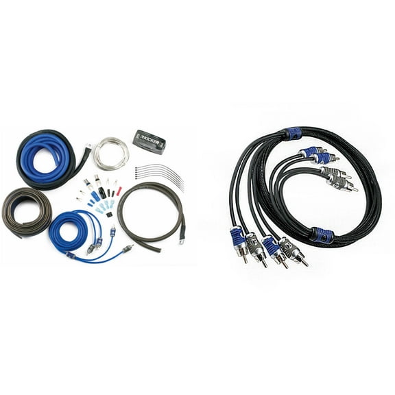 Kicker 46CK8 K-Series Complete 8-AWG Amplifier Connection Kit W/ 2-Channel RCA Interconnects & 46QI46 Q-Series 4-Channel RCA Interconnects, 6.0 Meter Bundle