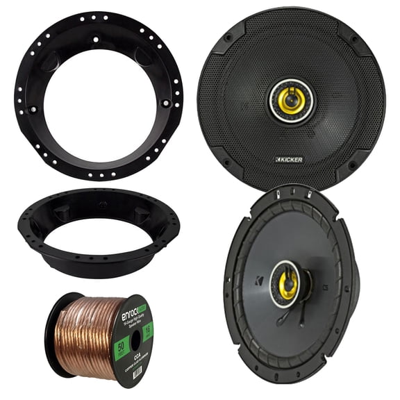 Kicker 46CSC674 6-3/4" 600W CS-Series Black Car Coaxial Speakers (Pair), Metra Mounting Ring for 6.5" Speaker (Fits all Harley touring from 1998-2013), Enrock Audio 16-Gauge 50 Foot Speaker Wire