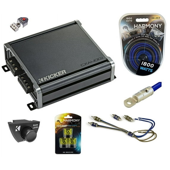 Kicker 46CXA4001 800W Car Audio Sub Amplifier with Remote & 4 GA Accessory Kit