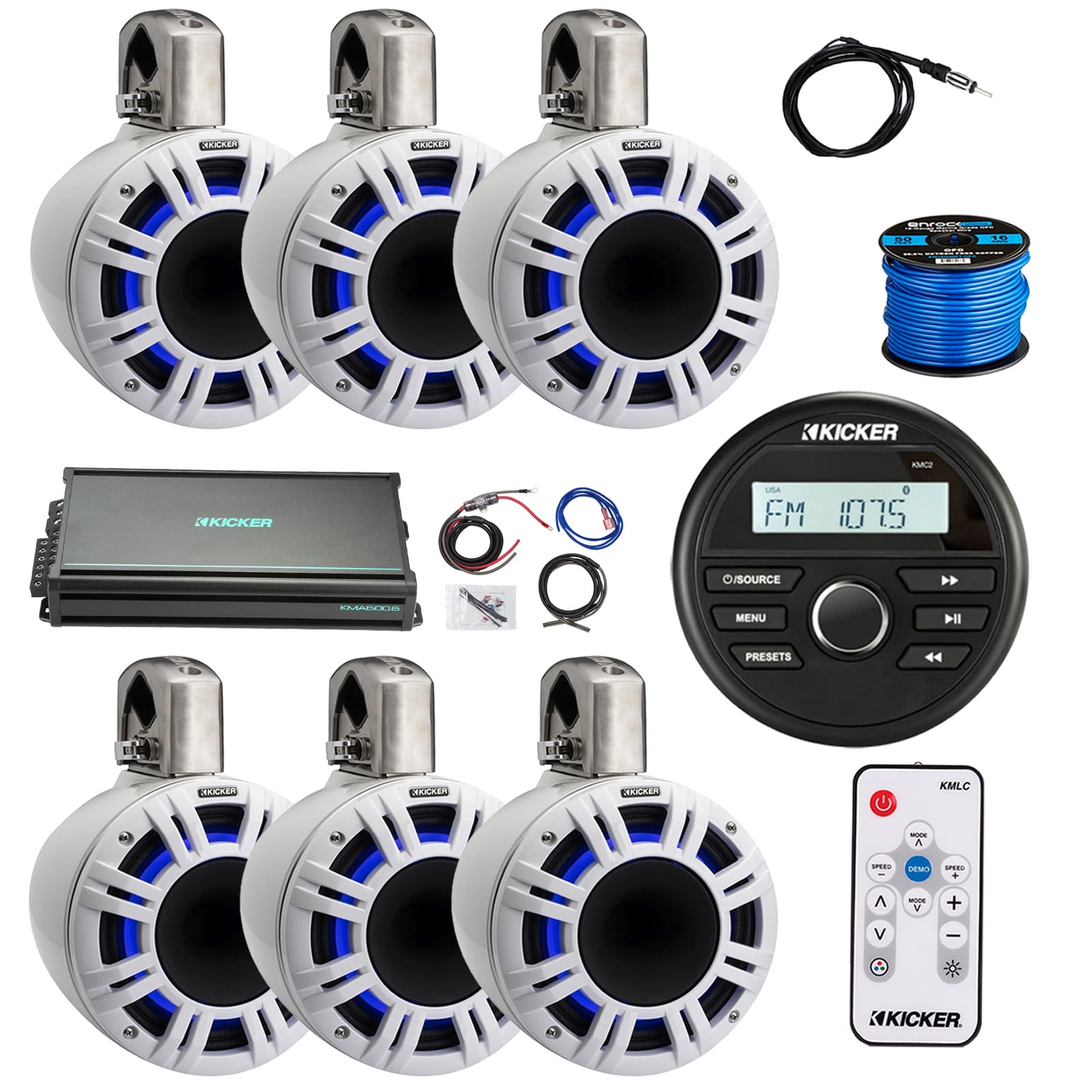 Kicker 46KMC2 Marine Gauge Style USB Bluetooth AM/FM Receiver, 6