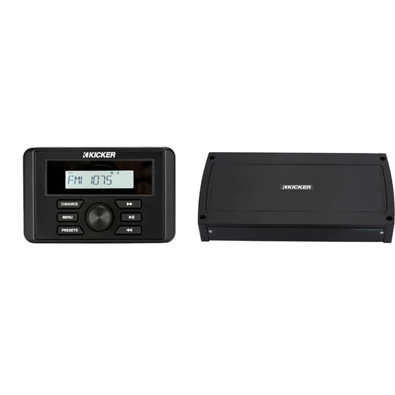 Kicker 46KMC3 Marine Receiver + 48KXMA800.8 800W 8-Channel Amplifier Bluetooth Boat Audio System