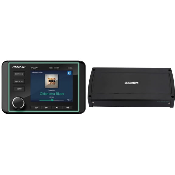 Kicker 46KMC5 Premium Marine Multi-Zone Receiver + 48KXMA800.8 800W 8-Channel Amplifier Bluetooth Boat Audio System