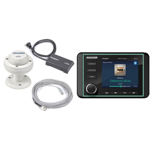 Kicker 46KMC5 Weather-Resistant Gauge-Style Media Center With Bluetooth with XM SXV300m1 Satellite Radio Tuner with RV/Marine Antenna