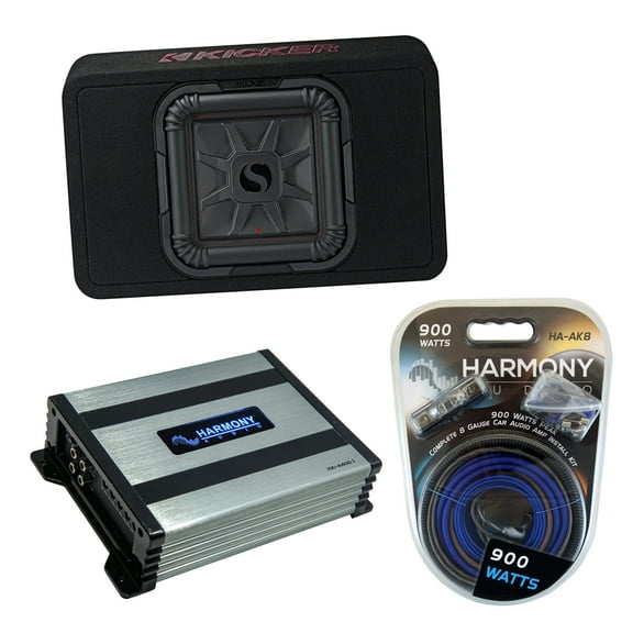 Kicker 46TL7T102 Car Audio L7T Loaded Square 10" Thin Sub Box & HA-A400.1 Amp