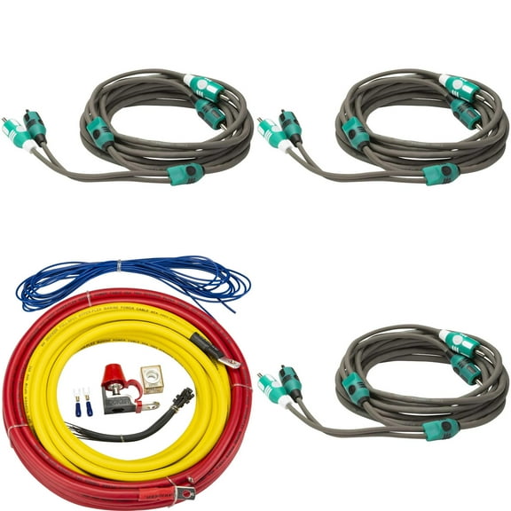 Kicker 47KMPK4 Marine 4awg Amp Power Kit & (3) 47KMI3 3 Meter RCA Cable