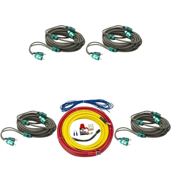 Kicker 47KMPK4 Marine 4awg Amp Power Kit & (4) 47KMI7 7 Meter RCA Cable