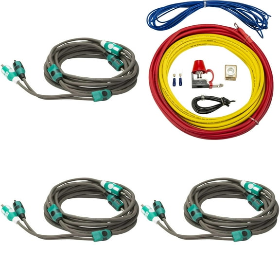 Kicker 47KMPK8 Marine 8awg Amp Power Kit & (3) 47KMI3 3 Meter RCA Cable