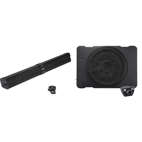 Kicker 47KPB2 PowerBar KPB2 34-inch BlueTooth Powered UTV Soundbar, Black Weather-Proof Enclosure w/ 51HS10 Hideaway Compact Powered Subwoofer, 10-Inch Bundle