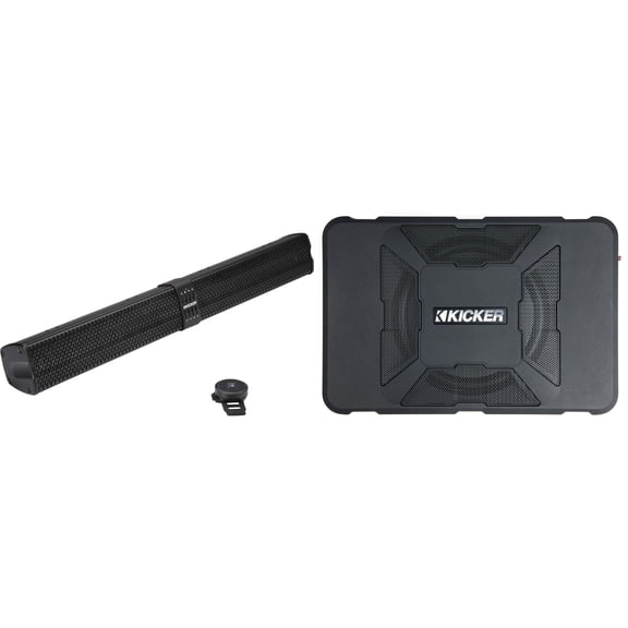 Kicker 47KPB2 PowerBar KPB2 34-inch BlueTooth Powered UTV Soundbar, Black Weather-Proof Enclosure w/ 51HS8 Hideaway Compact Powered Subwoofer, 8-Inch Bundle