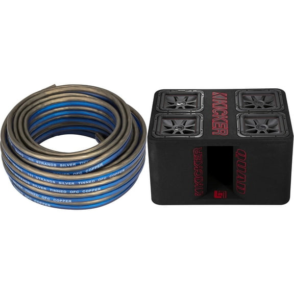 Kicker 47QL7R122 12-Inch (30cm) Loaded Ported Quad Box, 2-Ohm w/ Speaker Wire Bundle