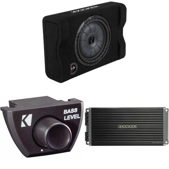 Kicker 48CVTDF122 CVTDF 12" Sub Down Firing enclosure w/ 500 Watt Key Amp Bundle ( Includes Bass Knob )