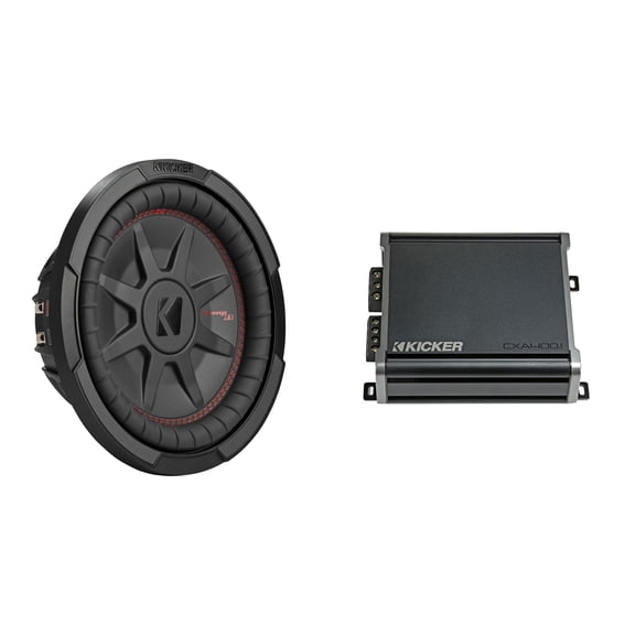 Kicker 48CWRT104 CompRT 10" Shallow Subwoofer Bundle with CXA4001 400W Mono Amp  Car Audio Bass Upgrade