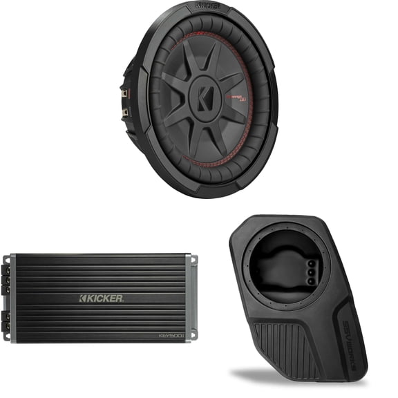 Kicker 48CWRT104 Subwoofer BR-DS10U Add-On & 47KEY5001 Amplifier Bundle Compatible With 2021-2025 Ford Bronco 4-Door Rear Door