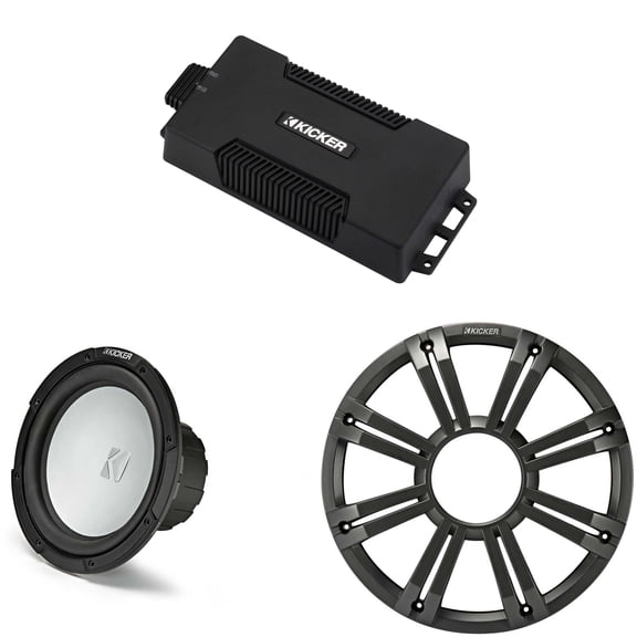 Kicker 48PXA6001 Weatherproof Powersport Mono Amp & 10" 4 Ohm Free-Air Marine Subwoofer ( Charcoal Grill )