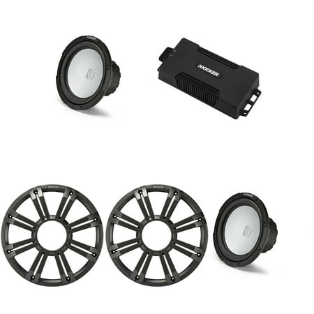 Kicker 48PXA6001 Weatherproof Powersport Mono Amp & (2) 10" 4 Ohm Free-Air Marine Subwoofer ( Charcoal Grill )