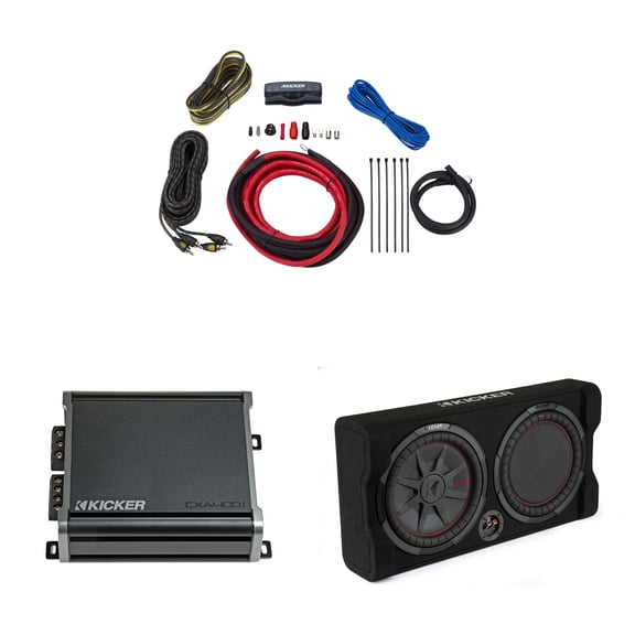 Kicker 48TRTP122 12 Inch CompRT Down-Firing Loaded Subwoofer Enclosure with CXA400.1 Amp and 6 Gauge Amp Kit