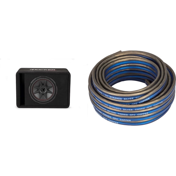 Kicker 48VCVR122 CompVR 12" single subwoofer in vented box, 2-ohm w/ Speaker Wire Bundle