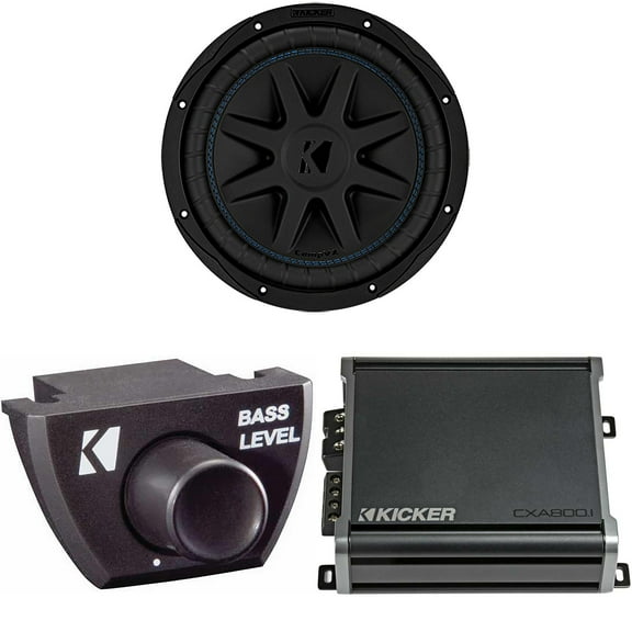 Kicker 50CVX102 CompVX 10" Sub, Dual 2-Ohm & 46CXA8001 Amplifier w/ Bass Knob Bundle