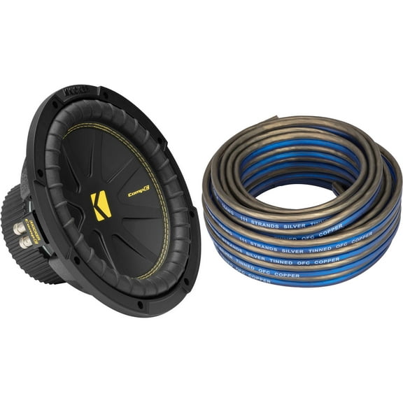 Kicker 50CWCD104 CompC 10" Subwoofer, Dual 4-Ohm with Speaker Wire Bundle