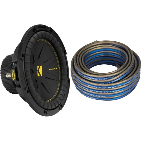 Kicker 50CWCS104 CompC 10" Subwoofer, Single 4-Ohm with Speaker Wire Bundle