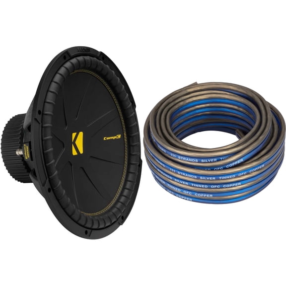 Kicker 50CWCS154 CompC 15" Subwoofer, Single 4-Ohm with Speaker Wire Bundle