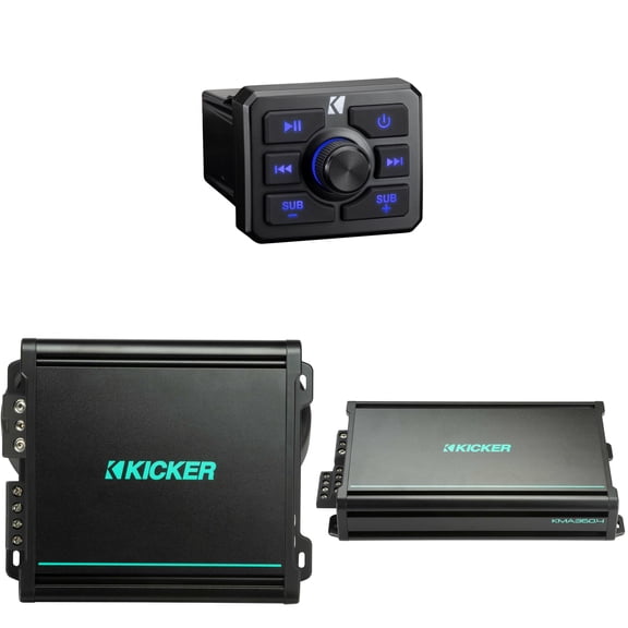 Kicker 51KBTR Powersport Bluetooth Receiver w/ 48KMA3604 & 48KMA8001 Amplifier