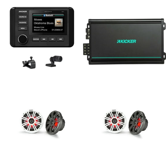 Kicker 51KMC4 Marine Source Unit & (2 Pair ) 45KM654L 6.5" RGB LED Marine Speakers with 48KMA6004 4 Ch. Marine Amp Bundle
