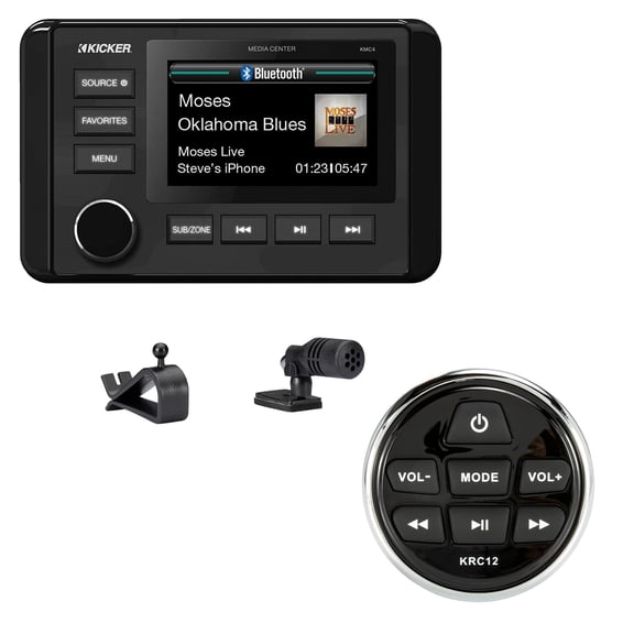 Kicker 51KMC4 Marine Stereo & 46KRC12 Wired Remote Bundle