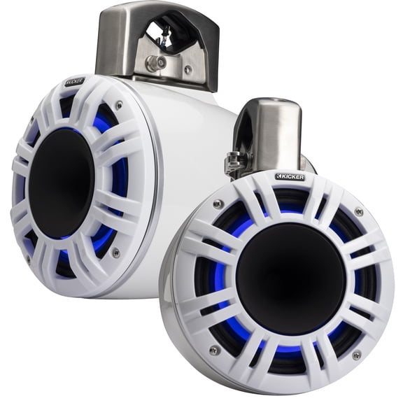 Kicker 51KMTCXL65W 6.5" RGB LED Horn Loaded Compression Driver Marine Tower Speakers, Pair, White
