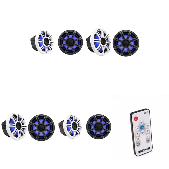 Kicker 51MSC84 - MSC 8-Inch Premium Marine 4-Ohm LED Coaxial System (2 Pair ) & (2 Pair ) 51MSC65 6.5" Coaxial w/ 41KMLC LED Remote bundle