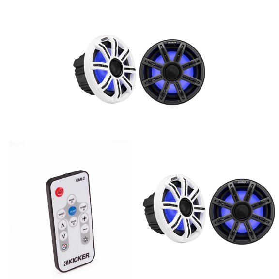 Kicker 51MSC84 - MSC 8-Inch Premium Marine 4-Ohm LED Coaxial System, (2) Pair & 41KMLC Led Remote