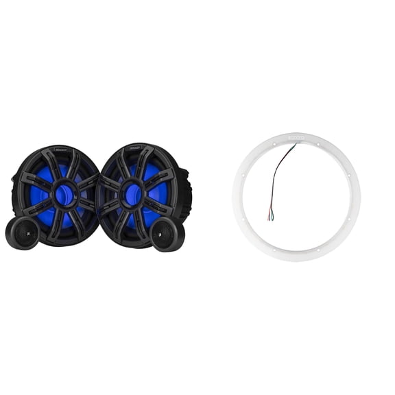 Kicker 51MSS84 8" Component LED Premium Marine Speakers & 47KLSR8 8-Inch LED Spacer Rings Bundle