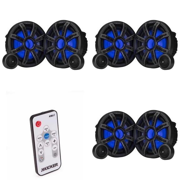 Kicker 51MSS84 - MSS 8-Inch Premium Marine 4-Ohm LED Component System, (3) Pairs w/ 41KMLC LED Remote