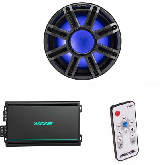 Kicker 51MWE124 - MWE 12-Inch Premium Marine Subwoofer (Enclosure) 4-ohm & 48KMA6004 Marine Amp Bundle ( Includes LED Remote )