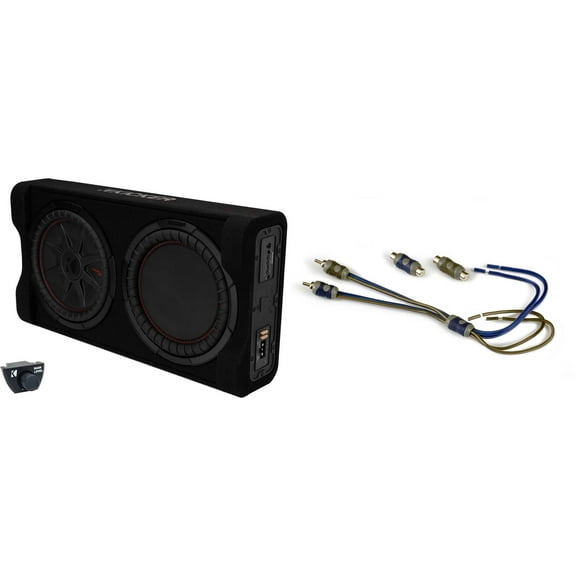 Kicker 51PTRTP12 - TRTP 12" 500w Powered Down Firing Loaded Subwoofer Enclosure & 46KISL K-Series Interconnect, Speaker Wire To RCA Adapte