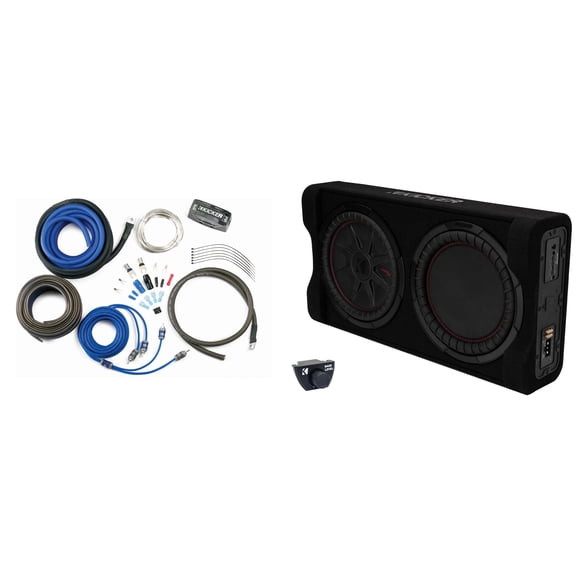 Kicker 51PTRTP12 - TRTP 12" 500w Powered Down Firing Loaded Subwoofer Enclosure with Amplifier Install Kit Thin Profile, Loaded Truck Bass System