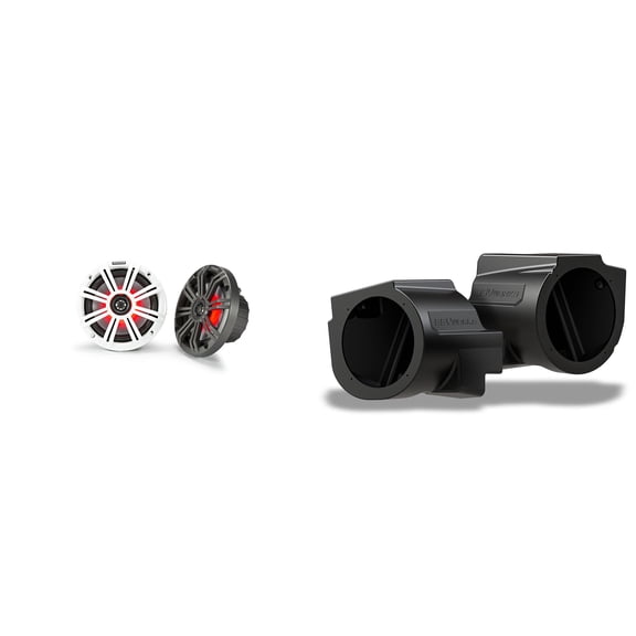 Kicker 6.5" Charcoal LED Marine Speakers w/ RZ5-F65U In-Dash 6.5" Speaker-Pods Compatible with 2020-2024 Polaris RZR Pro Series