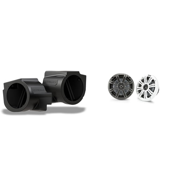 Kicker 6.5" Charcoal Marine Speakers w/ RZ5-F65U In-Dash 6.5" Speaker-Pods Compatible with 2020-2024 Polaris RZR Pro Series