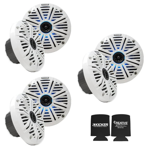 Kicker 6.5" LED Marine Speakers (3 Pair) White Salt Water Grills OEM replacement speakers