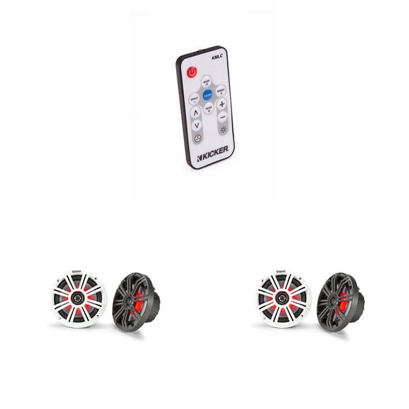 Kicker 6.5" LED Marine Speakers KM65 RGB 4 Pack with LED Remote Controller Waterproof Coaxial Boat Speakers for Pontoon Audio Lighting System