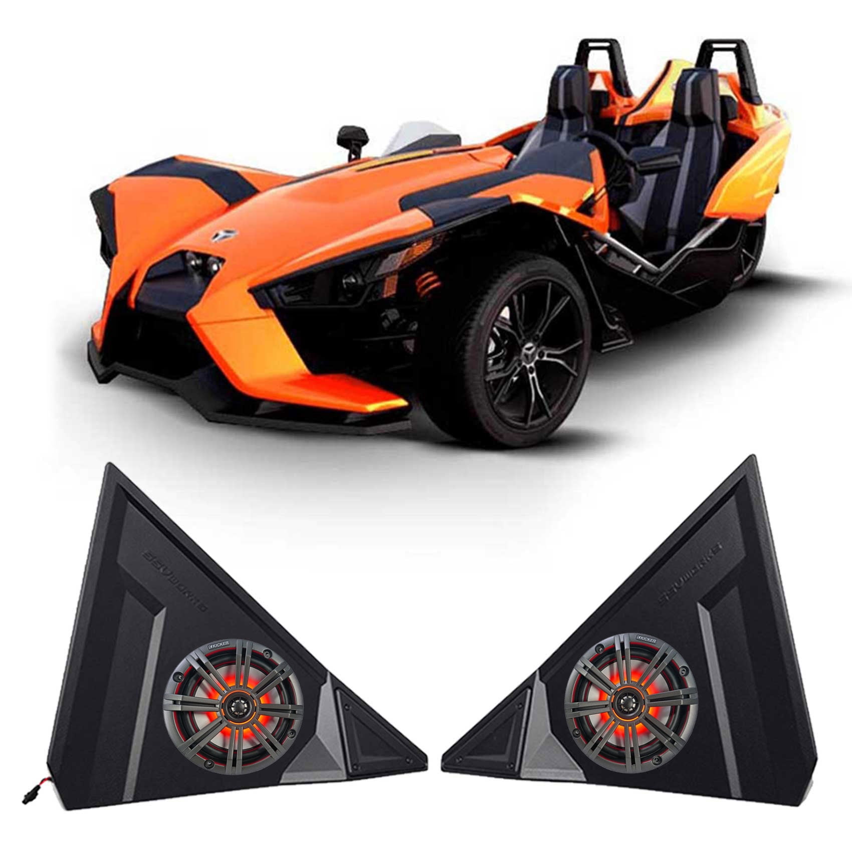SSV Works Front Speaker Pods & Kicker 6.5" Marine LED Speakers Bundle For Polaris RZR 1000/900/Turbo (2014-Current)
