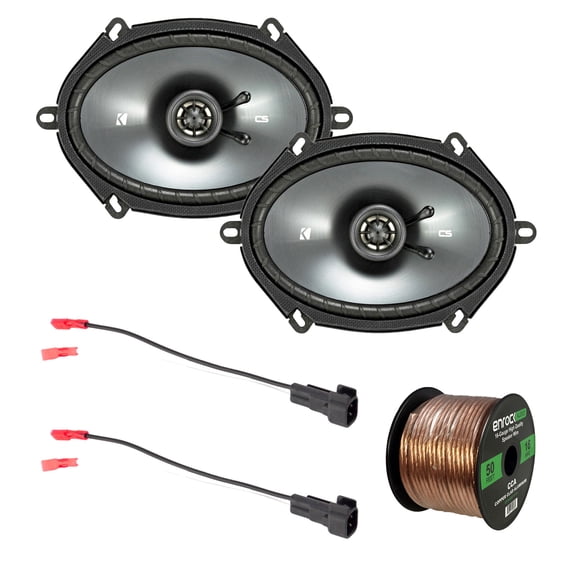 Kicker 6x8" 2-Way Black Car Coaxial Speakers - Pair, Enrock Speaker Harness, 16 Gauge 50 Foot Speaker Wire - Fits Select 1998-UP Ford Vehicles