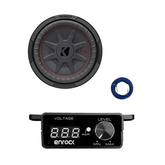 Kicker 8" 600 Watt 4-Ohm DVC Ultra-Thin Car Audio Subwoofer, Bass Knob with Digital Voltmeter with Wire
